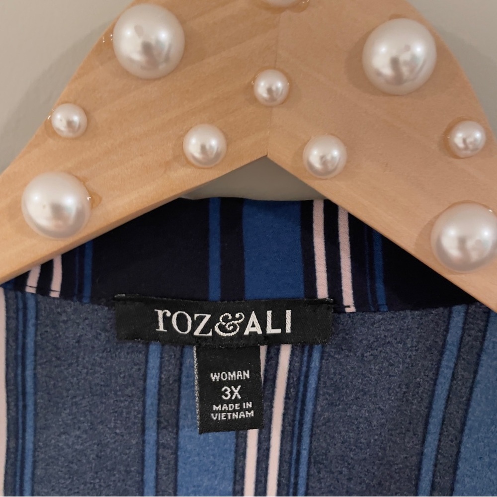 Dress Barn (Roz & Ali) Striped Longline Open Front Blazer Jacket -Blue/White, 3X - Picture 10 of 11